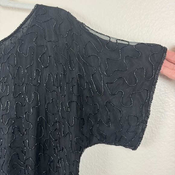 Vintage Elegance By Anujan Beaded Sequin Short Sleeve Silk Blouse Black Medium - Picture 12 of 15